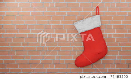 Red Santa sock on Brick wall background , 3D render Red Santa sock on Brick wall background , 3D render 72465390
