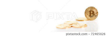 Bitcoins on white background. Long banner Bitcoins on white background. Long banner 72465826