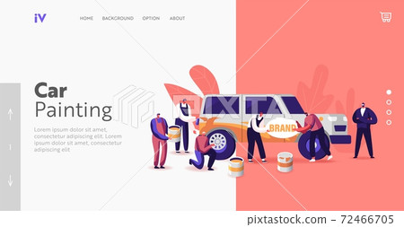 Characters Painting Car Making Airbrushing, Changing Wheels Landing Page Template. Automobile Modification Service 72466705