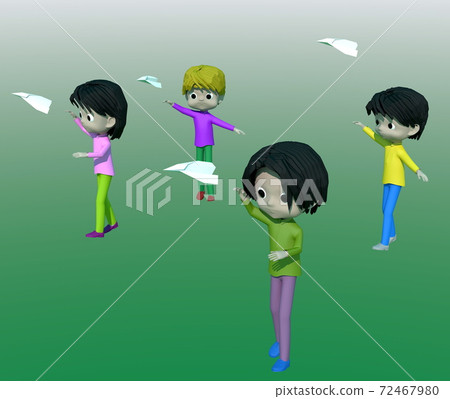 Children flying a paper plane 72467980