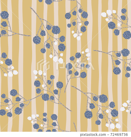 Fresh vitamin seamless pattern with randon blue blackberry print. Orange striped background. 72469736