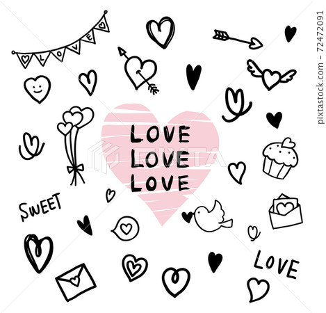 Hand-drawn illustration material collection with hearts 72472091
