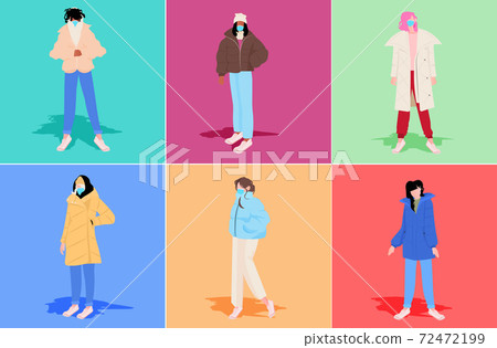 set mix race women in winter clothes wearing masks to prevent coronavirus pandemic covid-19 quarantine set mix race women in winter clothes wearing masks to prevent coronavirus pandemic covid-19 quarantine 72472199