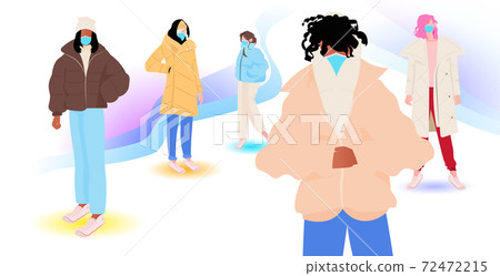 mix race women in casual winter clothes wearing masks to prevent coronavirus pandemic covid-19 quarantine concept horizontal vector illustration mix race women in casual winter clothes wearing masks to prevent coronavirus pandemic covid-19 quarantine concept horizontal vector illustration 72472215