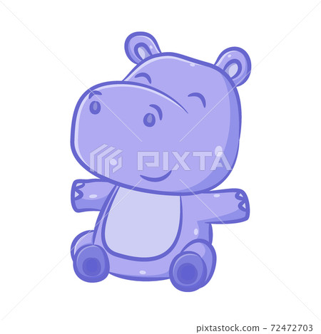 The blue hippopotamus with the small ears is sitting in the floor with the happy face 72472703