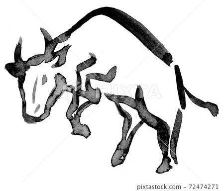 Ink painting: Dynamic cow illustration 01 72474271