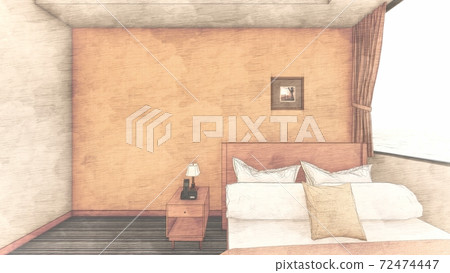 酒店單人房內景透視背景海78 72474447