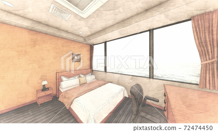 Hotel Single Room Interior Perspective Background Sea 77 72474450