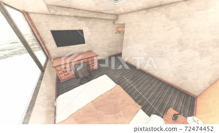 Hotel Single Room Interior Perspective Background Sea 74 72474452