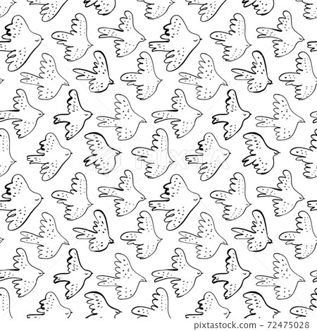 Seamless vector doodle pattern with black birds. Seamless vector doodle pattern with black birds. 72475028