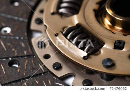 Close-up of a new auto clutch disc. Spare parts for car maintenance and service 72476062