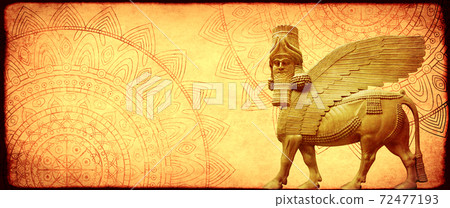 Grunge background with paper texture and lamassu 72477193