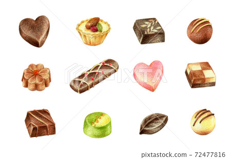 Chocolate set hand-painted colored pencil drawing 72477816