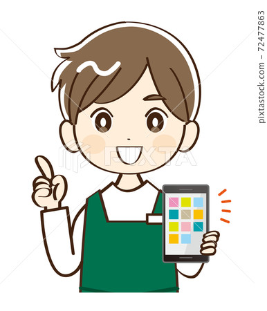 Men, clerk, smartphone, explaining 72477863