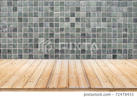 Green mosaic wall and wood floor. Green mosaic wall and wood floor. 72478433