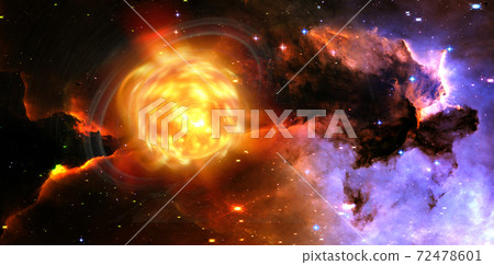 Alien sun as a huge gas sphere in distant space. Alien sun as a huge gas sphere in distant space. 72478601