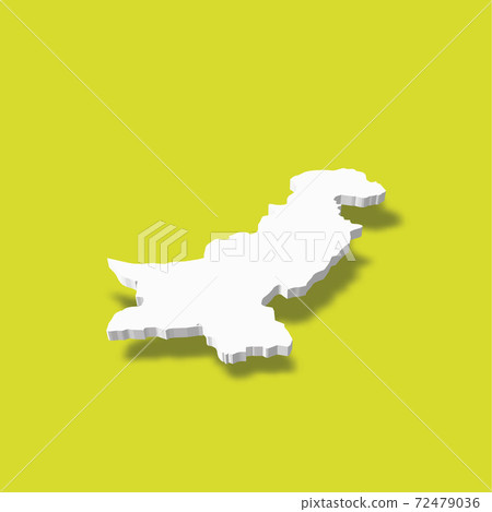Pakistan - white 3D silhouette map of country area with dropped shadow on green background. Simple flat vector illustration 72479036