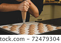 Chef making base for preparation macaron dessert. 72479304