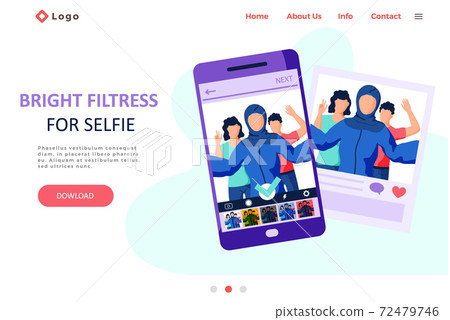 Bright filters for selfie screen interface photo frame in social media app with portrait of people 72479746