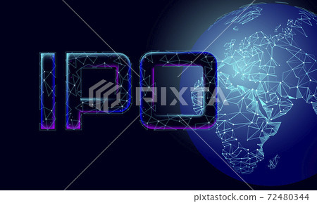 Initial coin offering IPO international technology concept. Business finance planet Earth global. Stock market launch banking public offer shares. Internet commerce trade vector illustration 72480344