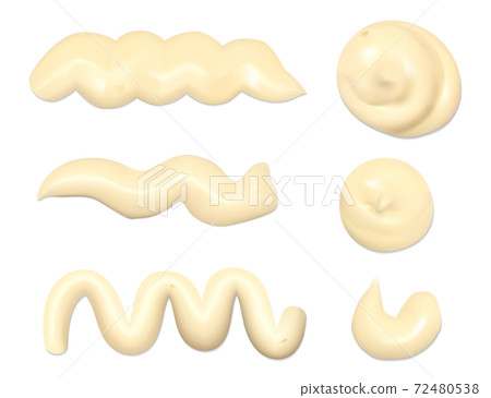 Mayonnaise sauce drops. Collection of realistic cheese sauce smears. Vector illustration of cream yogurt texture blobs isolated on white background 72480538