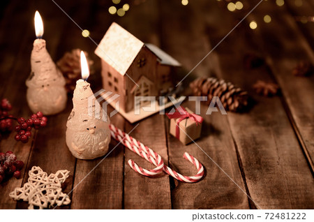 Merry Christmas and Happy New Year background. Winter season holiday decoration with gift and present. Merry Christmas and Happy New Year background. Winter season holiday decoration with gift and present. 72481222