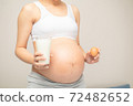 Young woman asian choose eating healthy food,eggs and milk during her pregnancy 72482652