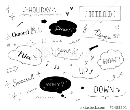 手寫的氣球和字符集/插圖/繪畫/簡單/箭頭/塗鴉/材料/框架 72483291