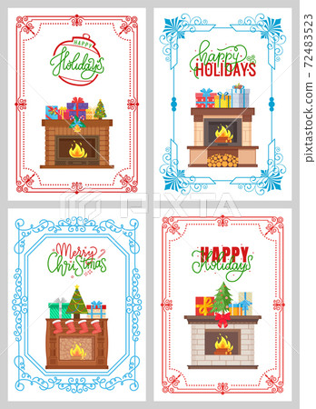Greeting with Holiday Chimney in Frame Vector 72483523