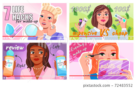 Video player interface, beauty blogger telling about lifehacks, secrets of makeup for social network Video player interface, beauty blogger telling about lifehacks, secrets of makeup for social network 72483552
