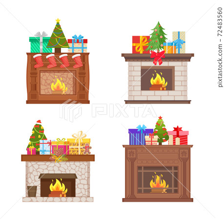 Fireplace with Tree Model Evergreen Pine Decor 72483560