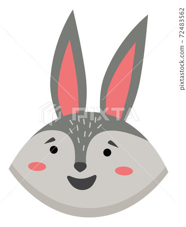 Cartoon portrait of the gray hare isolated on white. Cute rabbit with long ears sticking up 72483562