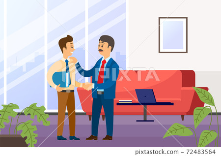 People working in the office. Positive communication of colleagues. Boss praises a subordinate People working in the office. Positive communication of colleagues. Boss praises a subordinate 72483564