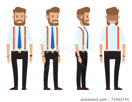 Businessman dresscode, vector cartoon character, businessperson from front, side, back view Businessman dresscode, vector cartoon character, businessperson from front, side, back view 72483734