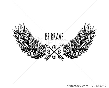 Lettering phrase with feathers and arrows cartoon vector illustration isolated. Lettering phrase with feathers and arrows cartoon vector illustration isolated. 72483737