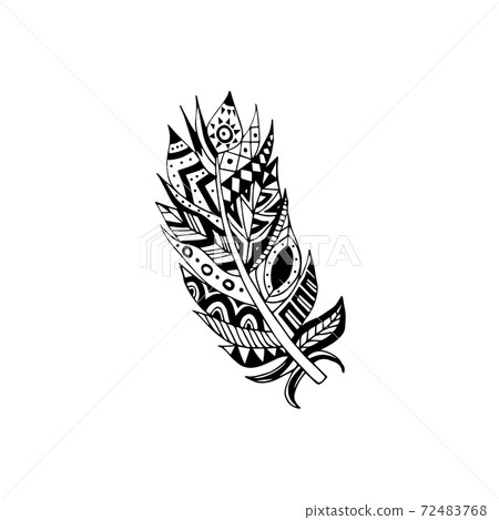 Ornamental bird feather with black and white ornate vector illustration isolated. Ornamental bird feather with black and white ornate vector illustration isolated. 72483768