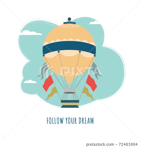 Vector card with beautiful hot air balloon and lettering 72483804