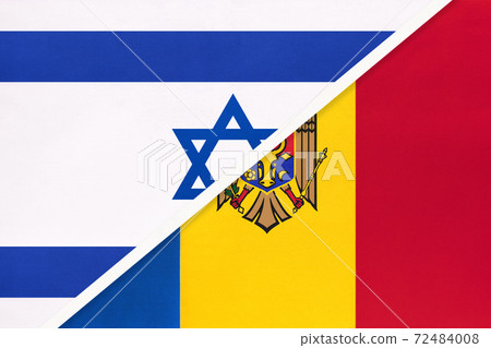 Israel and Moldova, symbol of national flags from textile. Israel and Moldova, symbol of national flags from textile. 72484008