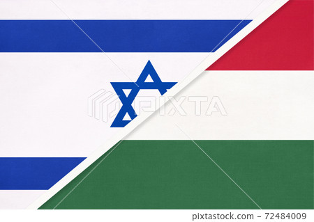Israel and Hungary, symbol of national flags from textile. 72484009