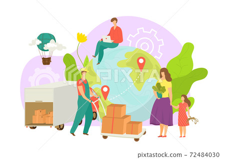 Courier with package parcel, vector illustration. Business delivery by transport, worker at shipment transportation service. Courier with package parcel, vector illustration. Business delivery by transport, worker at shipment transportation service. 72484030