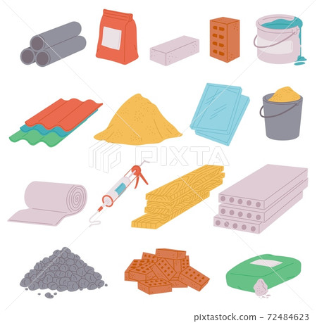 A set of building materials icons a vector isolated illustrations 72484623