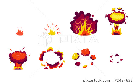 Set comic book bomb explosion effects, flat cartoon vector illustration isolated. 72484655