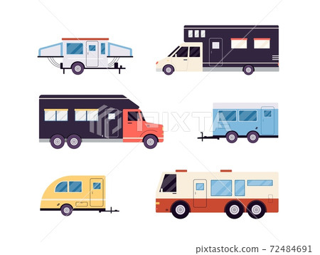 Camping trailers for travel, tourism and adventure in summer vacation. Camping trailers for travel, tourism and adventure in summer vacation. 72484691