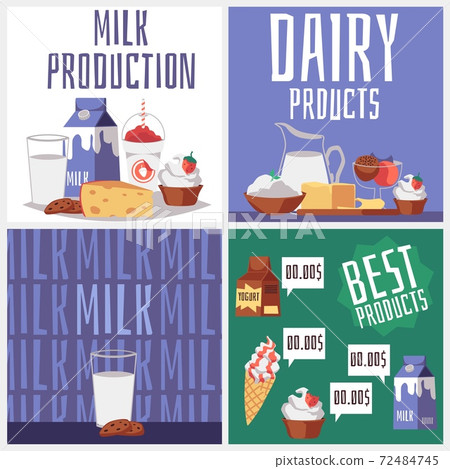 Cards with fresh organic farm dairy products a... - Stock Illustration ...