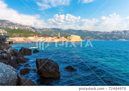 Budva old town buildings and coastline, Montenegro 72484978