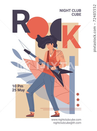 Flat cartoon character plays rock music banner,vector illustration Flat cartoon character plays rock music banner,vector illustration 72485552