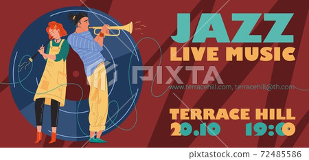 Flat cartoon characters music banner poster,vector illustration concept 72485586