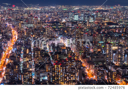 《Osaka Prefecture》 Night view of central Osaka, Osaka Castle and business park 72485976
