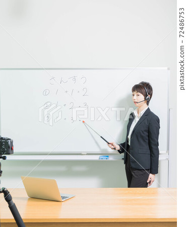 Young female teacher giving online lessons 72486753