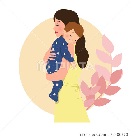 Baby boy sleeping on mother's arm. Mom and baby... - Stock Illustration ...